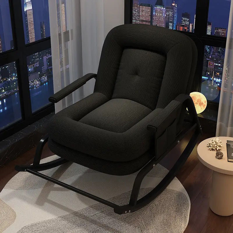 Contemporain Nordique Velours Côtelé Similicuir Métal Coton Éponge Chaise Berçante Carrée Dossier Réglable Pour Salon 