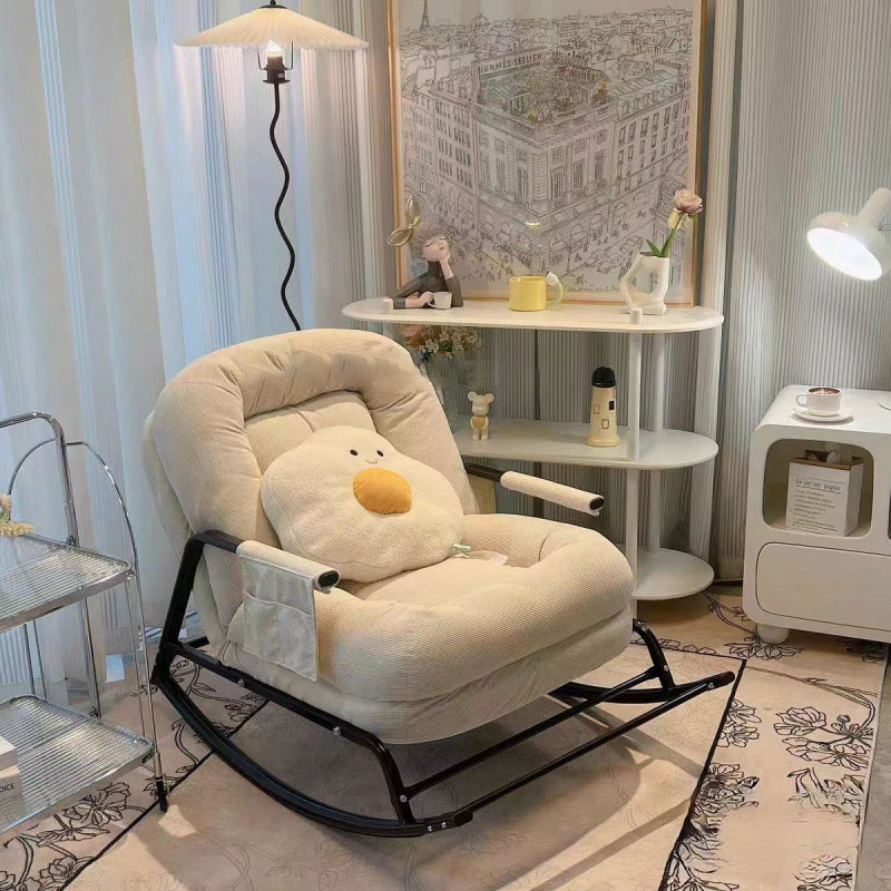 Contemporary Nordic Corduroy Faux Leather Metal Cotton Sponge Square Rocking Chair Backrest Adjustable For Living Room