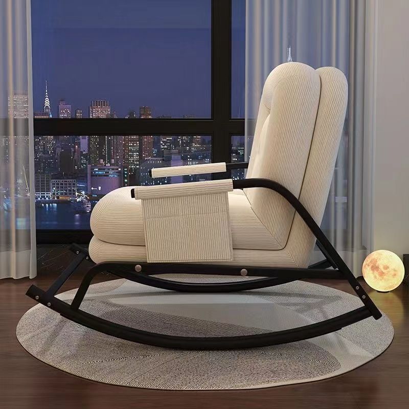 Contemporain Nordique Velours Côtelé Similicuir Métal Coton Éponge Chaise Berçante Carrée Dossier Réglable Pour Salon 