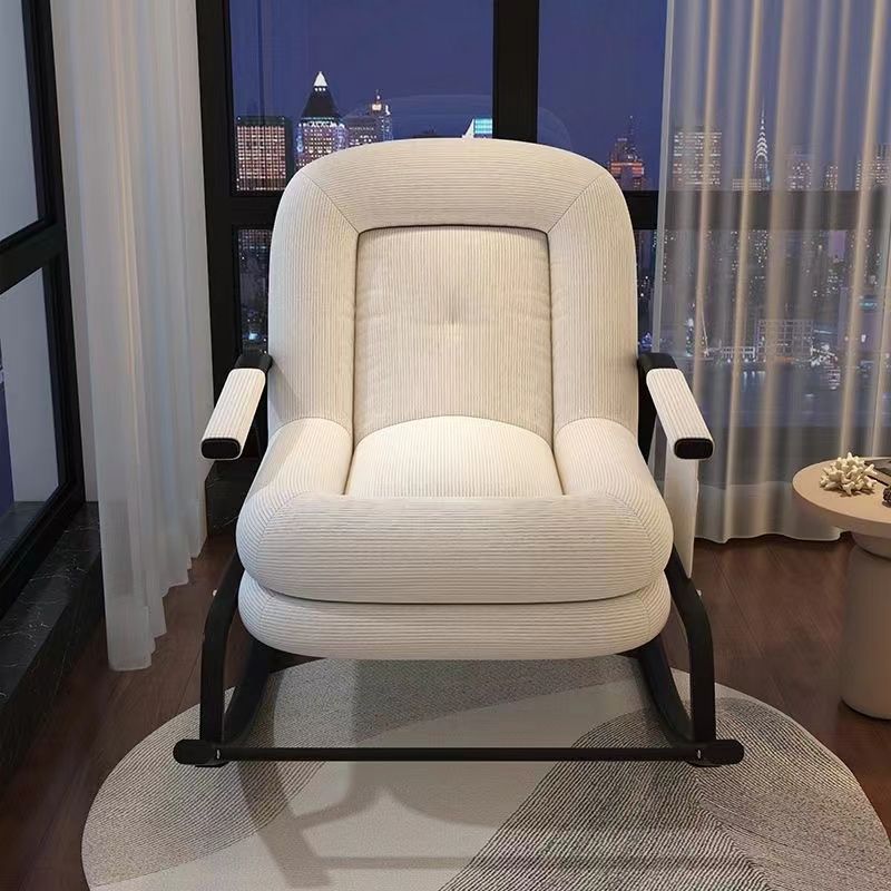 Contemporain Nordique Velours Côtelé Similicuir Métal Coton Éponge Chaise Berçante Carrée Dossier Réglable Pour Salon 