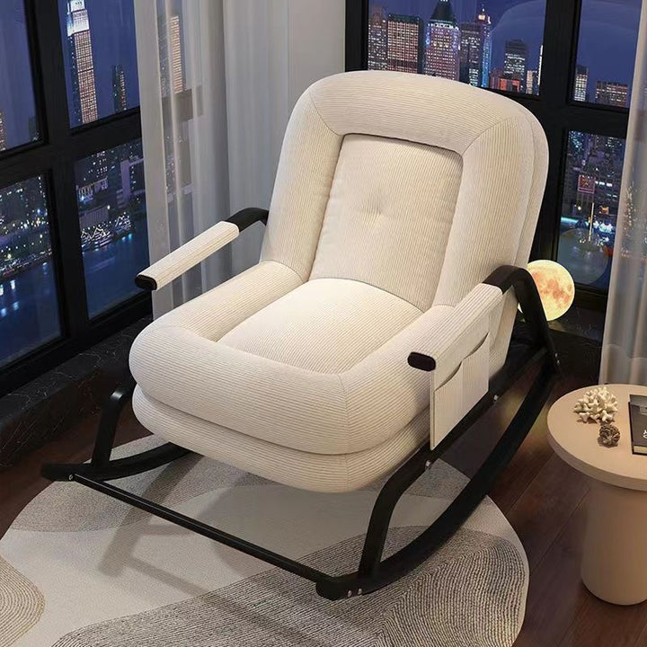 Contemporain Nordique Velours Côtelé Similicuir Métal Coton Éponge Chaise Berçante Carrée Dossier Réglable Pour Salon 