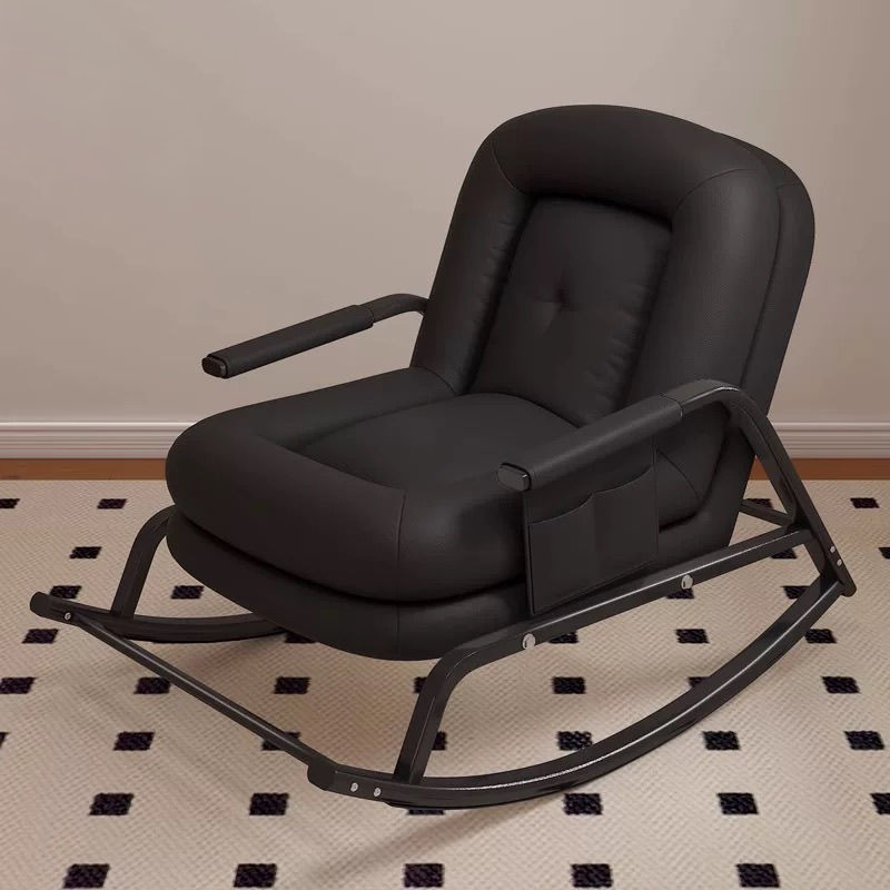 Contemporary Nordic Corduroy Faux Leather Metal Cotton Sponge Square Rocking Chair Backrest Adjustable For Living Room