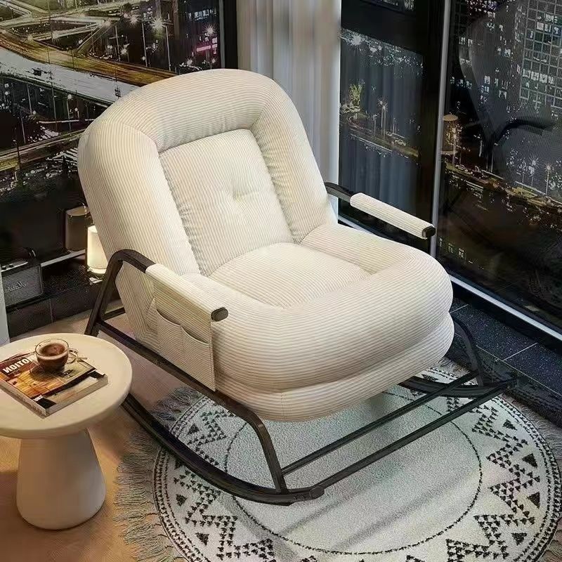 Contemporain Nordique Velours Côtelé Similicuir Métal Coton Éponge Chaise Berçante Carrée Dossier Réglable Pour Salon 