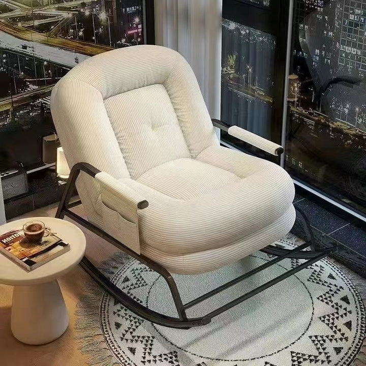 Contemporain Nordique Velours Côtelé Similicuir Métal Coton Éponge Chaise Berçante Carrée Dossier Réglable Pour Salon 