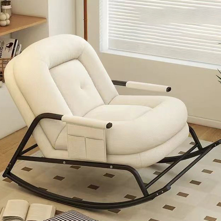 Contemporain Nordique Velours Côtelé Similicuir Métal Coton Éponge Chaise Berçante Carrée Dossier Réglable Pour Salon 