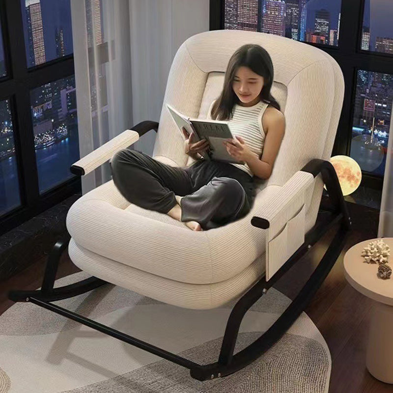Contemporain Nordique Velours Côtelé Similicuir Métal Coton Éponge Chaise Berçante Carrée Dossier Réglable Pour Salon 