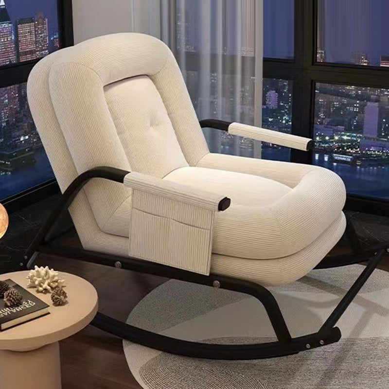 Contemporain Nordique Velours Côtelé Similicuir Métal Coton Éponge Chaise Berçante Carrée Dossier Réglable Pour Salon 
