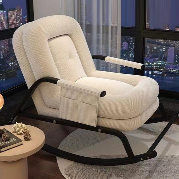 Contemporain Nordique Velours Côtelé Similicuir Métal Coton Éponge Chaise Berçante Carrée Dossier Réglable Pour Salon 