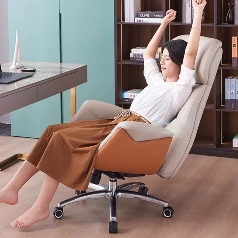 Moderne Einfachheit Mikrofaser Leder Rindsleder Baumwolle Stahl Rechteckiger Hebbarer Schreibtischstuhl Rückenlehne Armlehne Für Home Office 