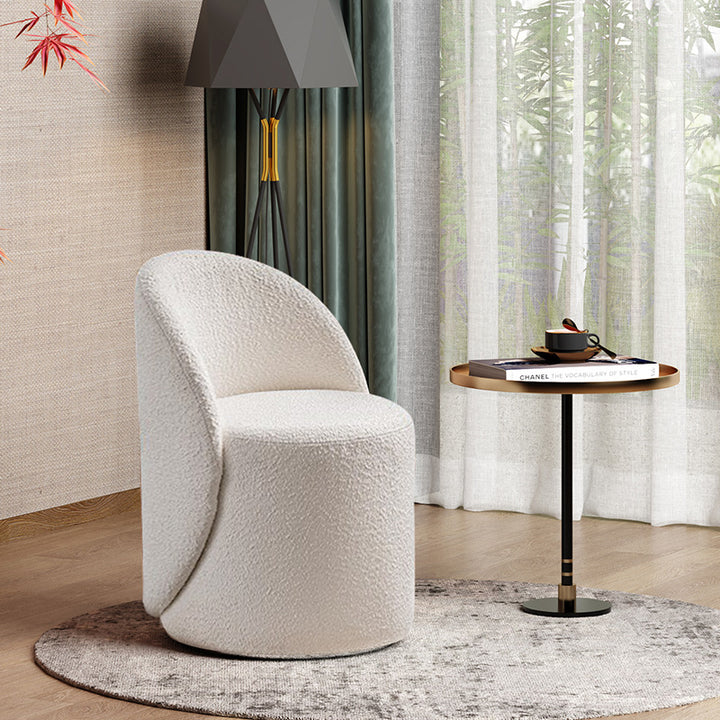 Modern Simplicity Sherpa Fabric Fleece PU Leather Wood Sponge Thumb Round Curved Vanity Stool Backrest Swivel For Bedroom