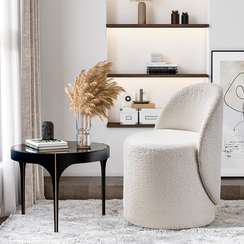 Modern Simplicity Sherpa Fabric Fleece PU Leather Wood Sponge Thumb Round Curved Vanity Stool Backrest Swivel For Bedroom