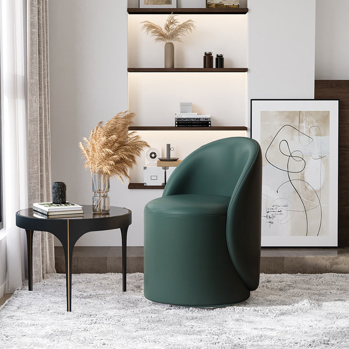 Modern Simplicity Sherpa Fabric Fleece PU Leather Wood Sponge Thumb Round Curved Vanity Stool Backrest Swivel For Bedroom
