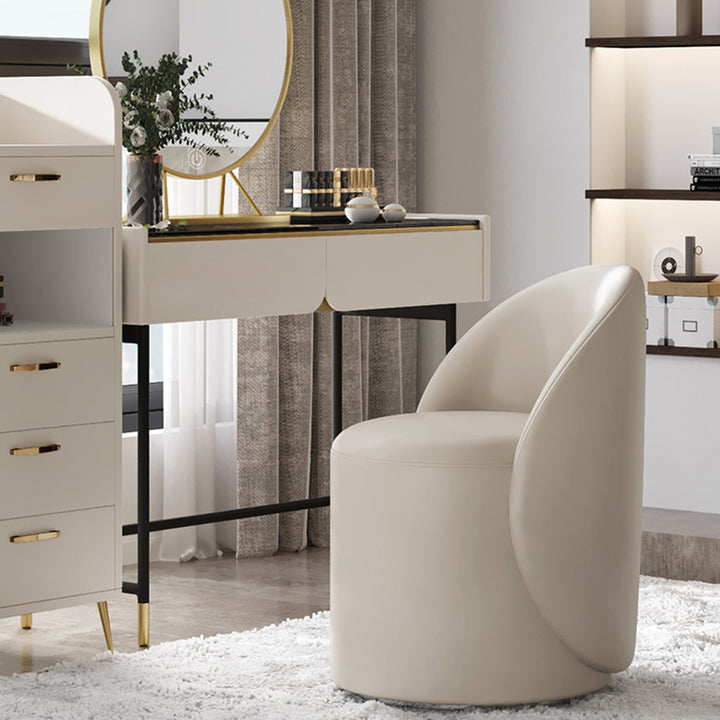 Modern Simplicity Sherpa Fabric Fleece PU Leather Wood Sponge Thumb Round Curved Vanity Stool Backrest Swivel For Bedroom