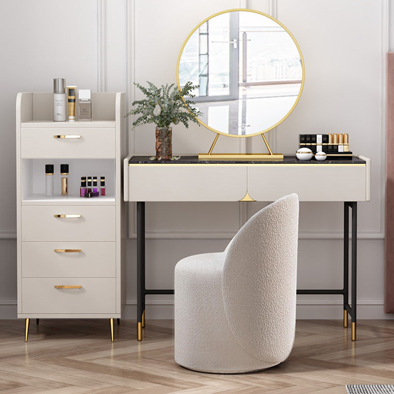 Modern Simplicity Sherpa Fabric Fleece PU Leather Wood Sponge Thumb Round Curved Vanity Stool Backrest Swivel For Bedroom