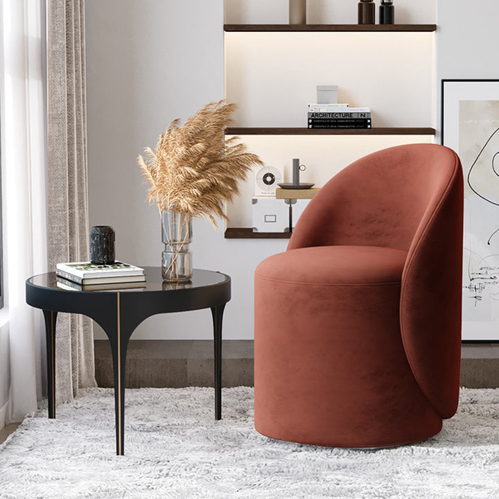 Modern Simplicity Sherpa Fabric Fleece PU Leather Wood Sponge Thumb Round Curved Vanity Stool Backrest Swivel For Bedroom