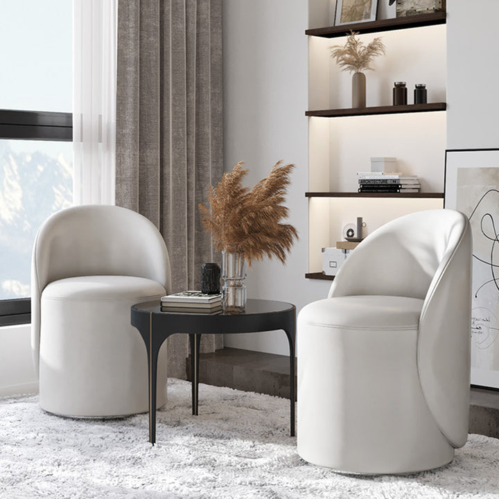 Modern Simplicity Sherpa Fabric Fleece PU Leather Wood Sponge Thumb Round Curved Vanity Stool Backrest Swivel For Bedroom
