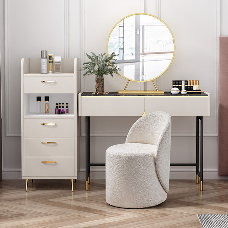 Modern Simplicity Sherpa Fabric Fleece PU Leather Wood Sponge Thumb Round Curved Vanity Stool Backrest Swivel For Bedroom