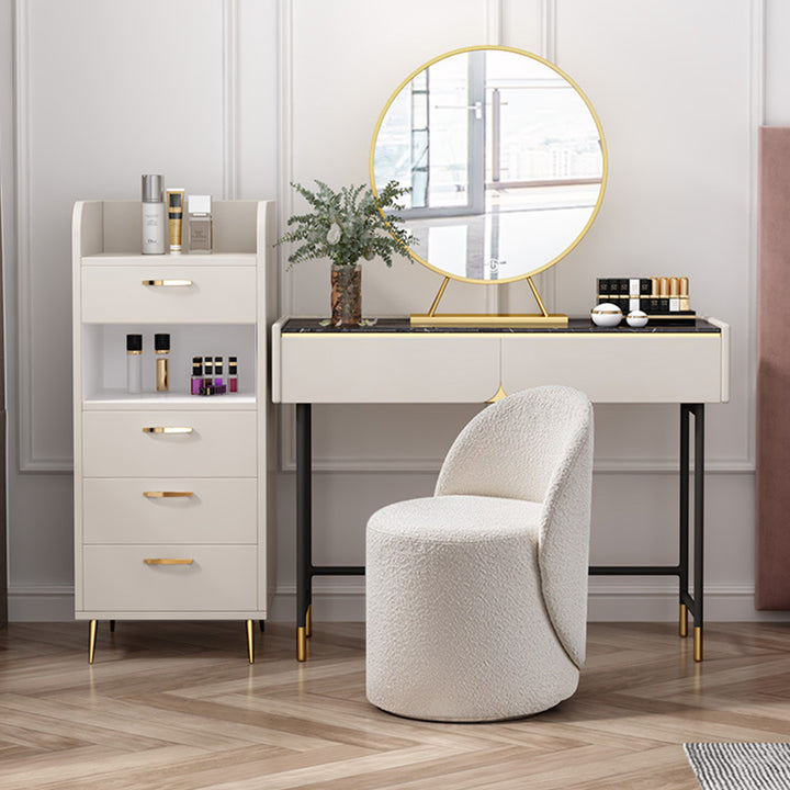 Modern Simplicity Sherpa Fabric Fleece PU Leather Wood Sponge Thumb Round Curved Vanity Stool Backrest Swivel For Bedroom