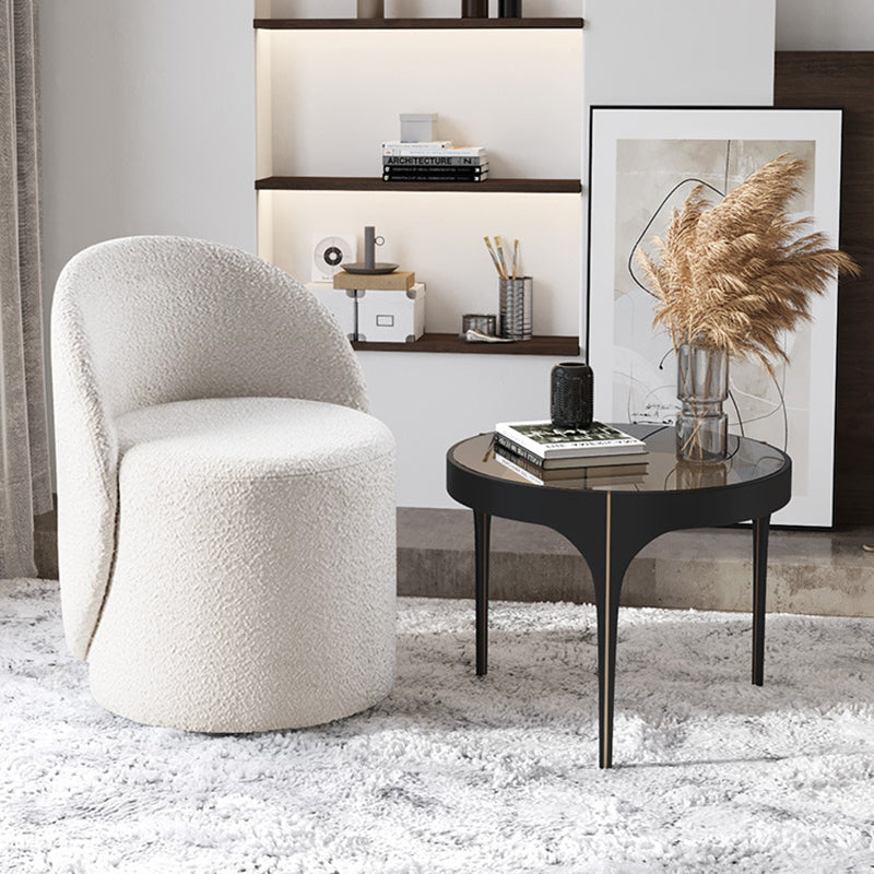 Modern Simplicity Sherpa Fabric Fleece PU Leather Wood Sponge Thumb Round Curved Vanity Stool Backrest Swivel For Bedroom