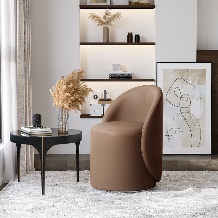 Modern Simplicity Sherpa Fabric Fleece PU Leather Wood Sponge Thumb Round Curved Vanity Stool Backrest Swivel For Bedroom