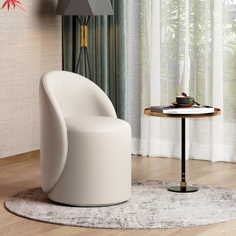 Modern Simplicity Sherpa Fabric Fleece PU Leather Wood Sponge Thumb Round Curved Vanity Stool Backrest Swivel For Bedroom