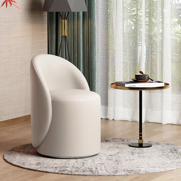 Modern Simplicity Sherpa Fabric Fleece PU Leather Wood Sponge Thumb Round Curved Vanity Stool Backrest Swivel For Bedroom