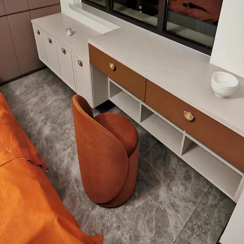 Modern Simplicity Sherpa Fabric Fleece PU Leather Wood Sponge Thumb Round Curved Vanity Stool Backrest Swivel For Bedroom