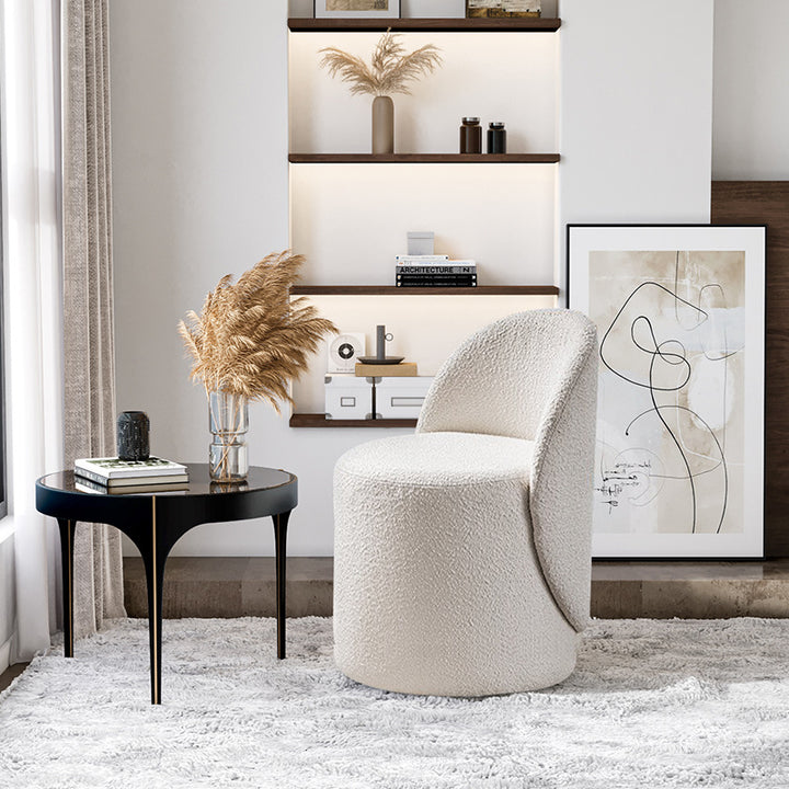 Modern Simplicity Sherpa Fabric Fleece PU Leather Wood Sponge Thumb Round Curved Vanity Stool Backrest Swivel For Bedroom