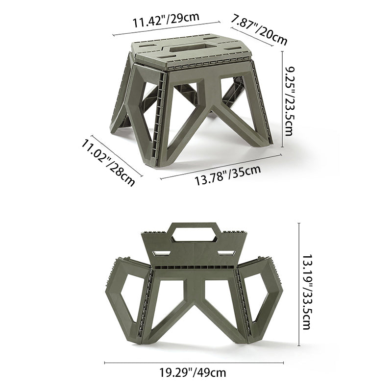 Tabouret bas pliable portable rectangulaire avec pieds triangulaires industriels contemporains en PP, sans dossier, pour l&