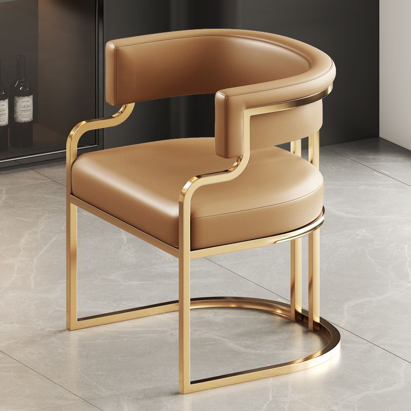 Modern Simplicity Leather Metal Sponge Latex Oval Curved Accent Chair Backrest Armrest For Living Room