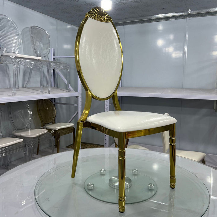 Dossier de chaise de salle à manger ovale sculpté en cuir, cire à l&