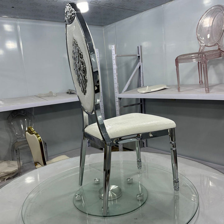 Dossier de chaise de salle à manger ovale sculpté en cuir, cire à l&