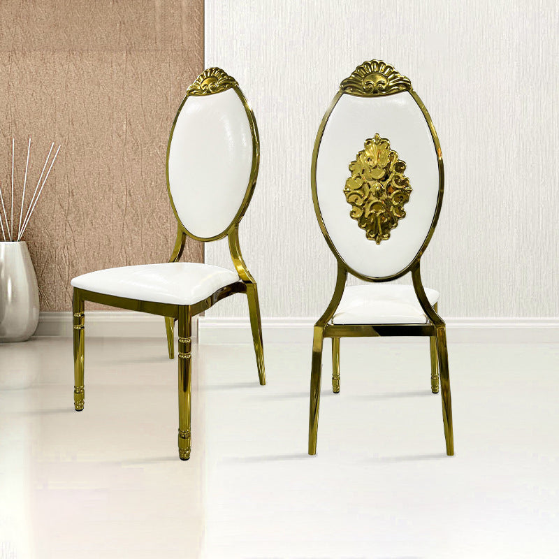 Dossier de chaise de salle à manger ovale sculpté en cuir, cire à l&