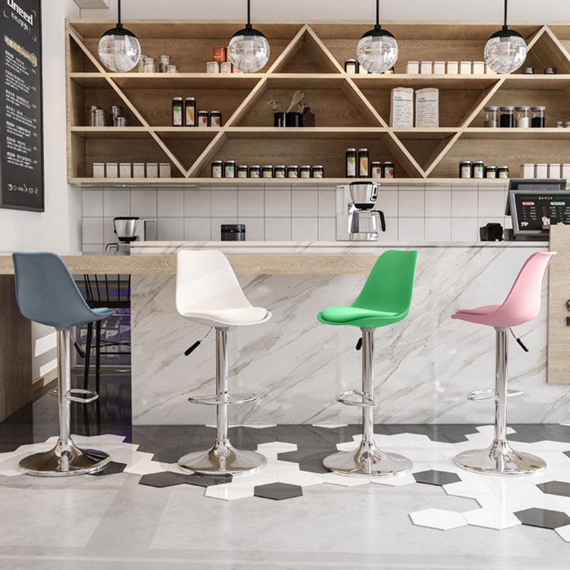 Moderno Minimalista Metal Plástico Cuero Esponja Taburete de Bar Ovalado Giratorio Elevable con Respaldo y Reposapiés para Cocina 