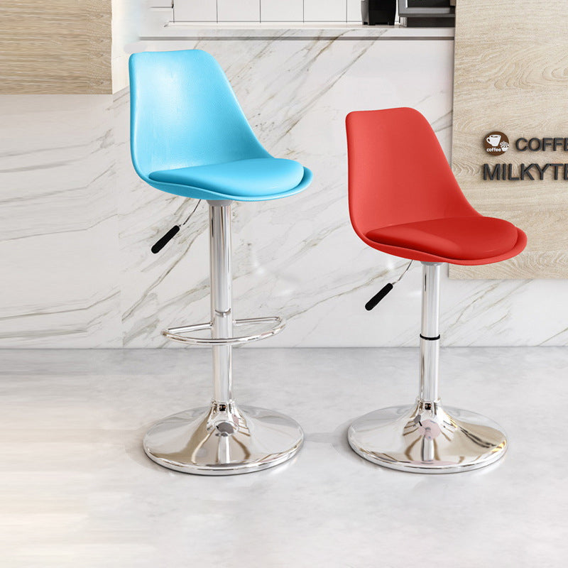 Moderno Minimalista Metal Plástico Cuero Esponja Taburete de Bar Ovalado Giratorio Elevable con Respaldo y Reposapiés para Cocina 