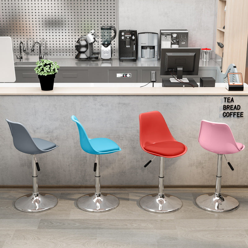 Moderno Minimalista Metal Plástico Cuero Esponja Taburete de Bar Ovalado Giratorio Elevable con Respaldo y Reposapiés para Cocina 