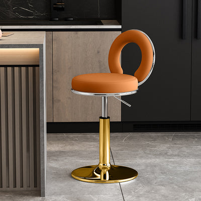 Taburete de Bar Redondo de Cuero Minimalista Moderno con Respaldo y Reposapiés para Cocina 