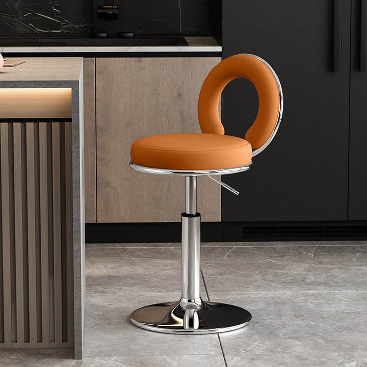 Modern Minimalist Faux Leather Sponge Round Openwork Bar Stool Backrest Footrest For Kitchen
