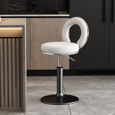 Taburete de Bar Redondo de Cuero Minimalista Moderno con Respaldo y Reposapiés para Cocina 