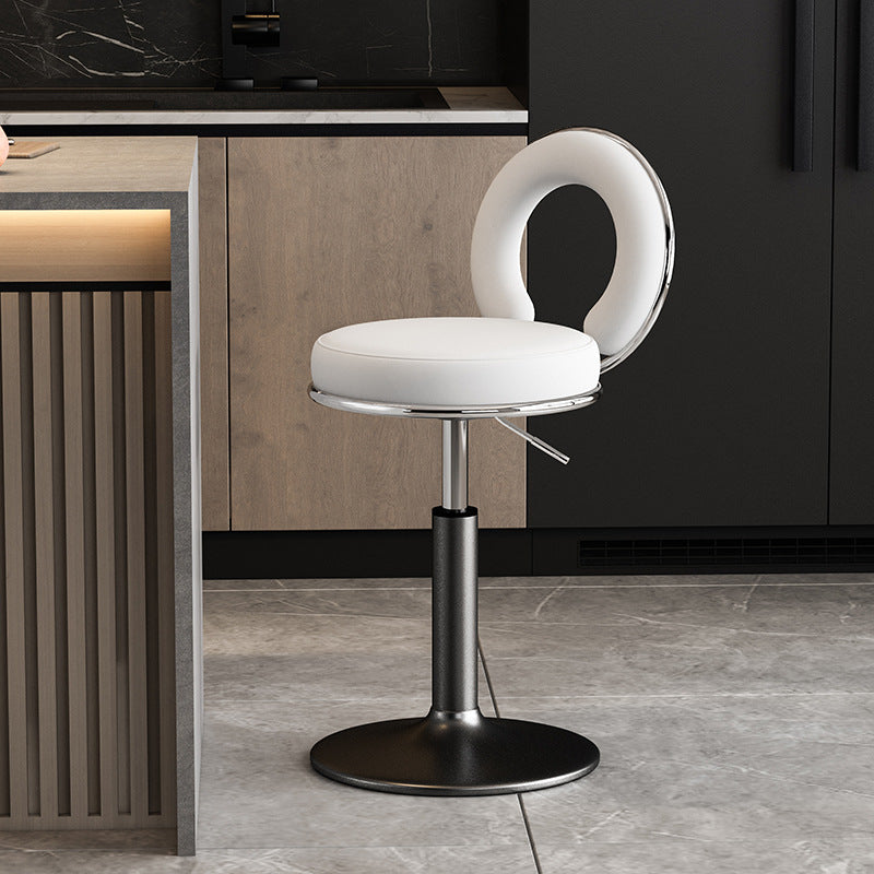 Taburete de Bar Redondo de Cuero Minimalista Moderno con Respaldo y Reposapiés para Cocina 