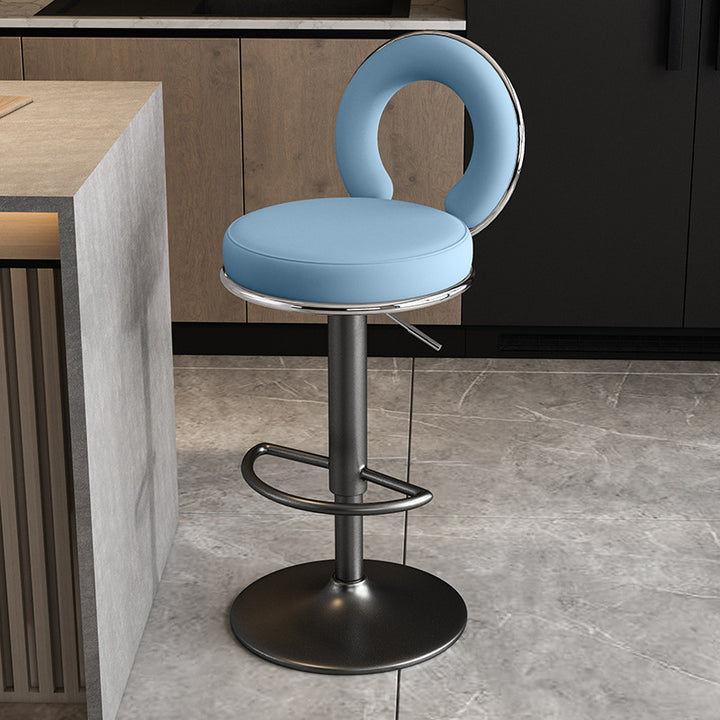 Modern Minimalist Faux Leather Sponge Round Openwork Bar Stool Backrest Footrest For Kitchen
