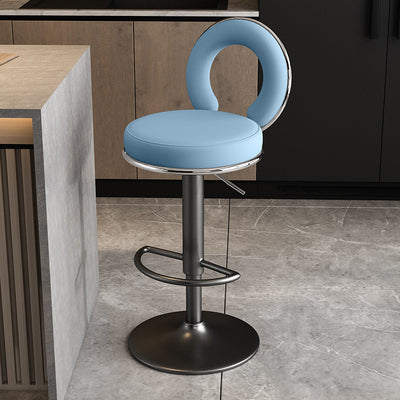 Taburete de Bar Redondo de Cuero Minimalista Moderno con Respaldo y Reposapiés para Cocina 