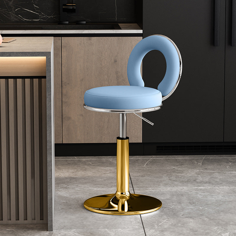 Modern Minimalist Faux Leather Sponge Round Openwork Bar Stool Backrest Footrest For Kitchen
