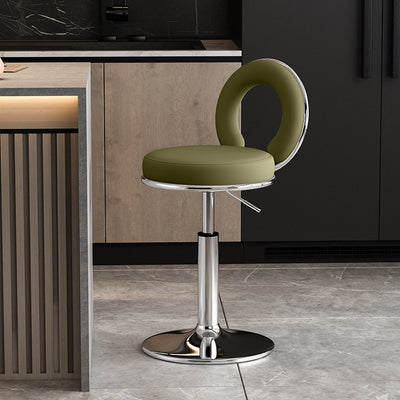 Taburete de Bar Redondo de Cuero Minimalista Moderno con Respaldo y Reposapiés para Cocina 