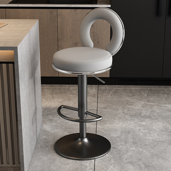 Modern Minimalist Faux Leather Sponge Round Openwork Bar Stool Backrest Footrest For Kitchen