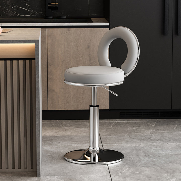 Modern Minimalist Faux Leather Sponge Round Openwork Bar Stool Backrest Footrest For Kitchen