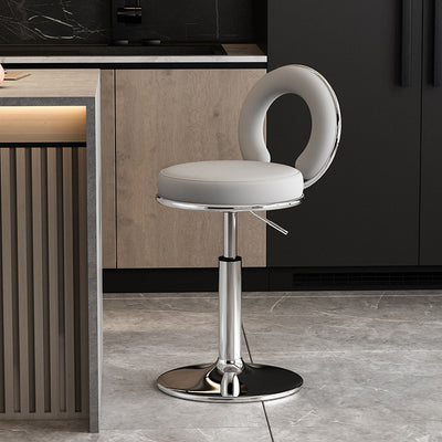 Taburete de Bar Redondo de Cuero Minimalista Moderno con Respaldo y Reposapiés para Cocina 