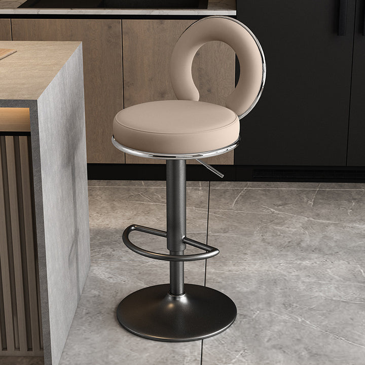 Modern Minimalist Faux Leather Sponge Round Openwork Bar Stool Backrest Footrest For Kitchen