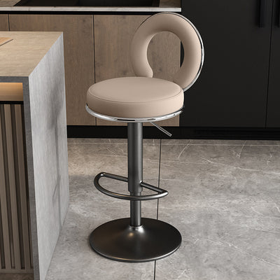 Taburete de Bar Redondo de Cuero Minimalista Moderno con Respaldo y Reposapiés para Cocina 