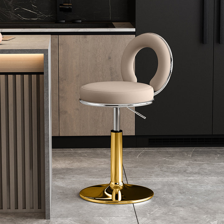 Modern Minimalist Faux Leather Sponge Round Openwork Bar Stool Backrest Footrest For Kitchen